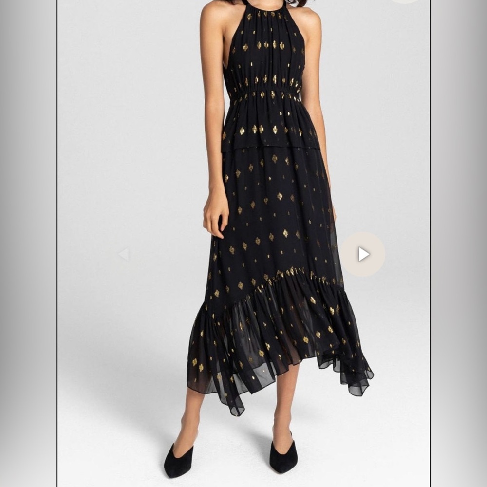 A.L.C. Rosa silk halter dress in black and gold. Size 4. Excellent condition.